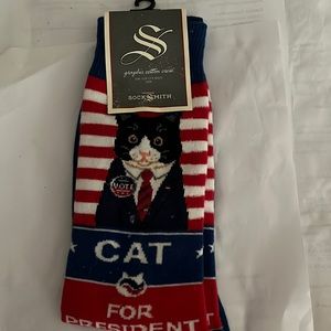 Cat for president graphic cotton crew sock. One size fits most